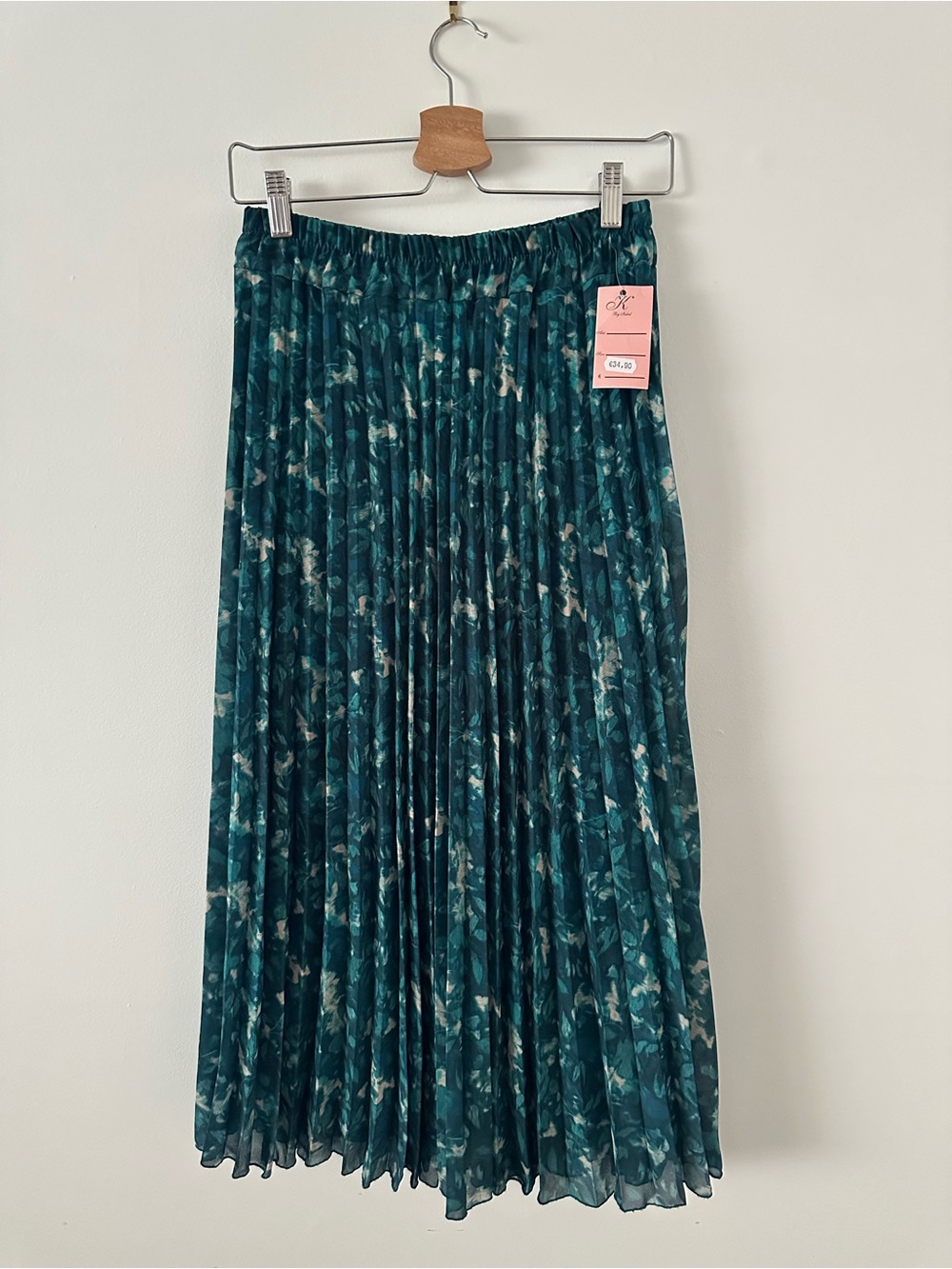 Teal Floral Pleated Midi Skirt | Made in Italy